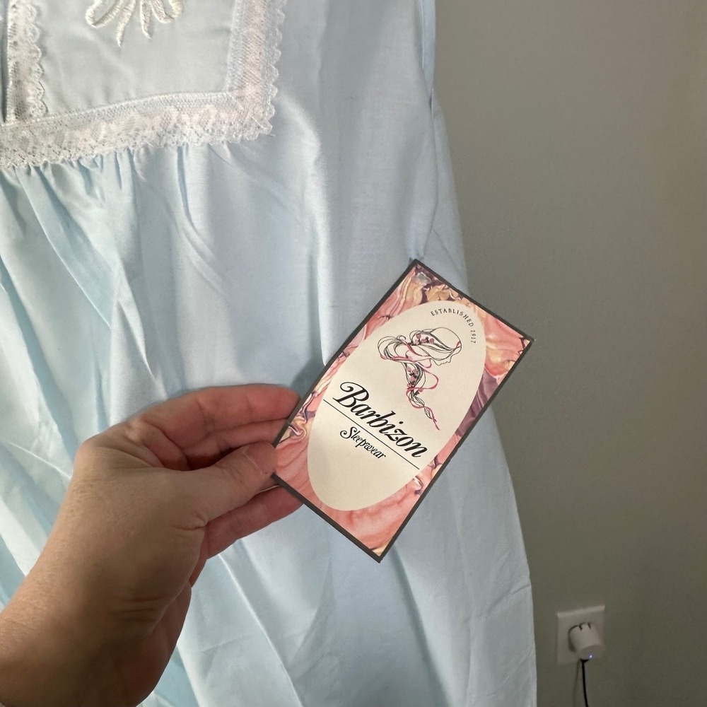 Vintage Barbizon Nightgown Blue Embroidered Cottagecore Prairie Midi NWT L - Picture 7 of 7